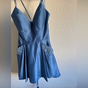 Blondie Nites Blue Mini Dress with Embellished Pockets